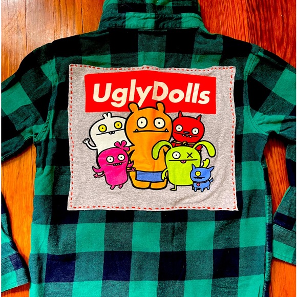 Ugly Dolls Flannel Shirt Hand Stitched One Of A Kind - Picture 1 of 2